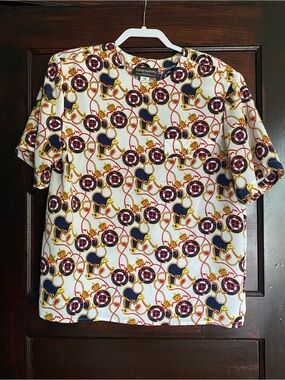 Vintage Haberdashery Leslie Fay Nautical Chain Print Blouse Size 16